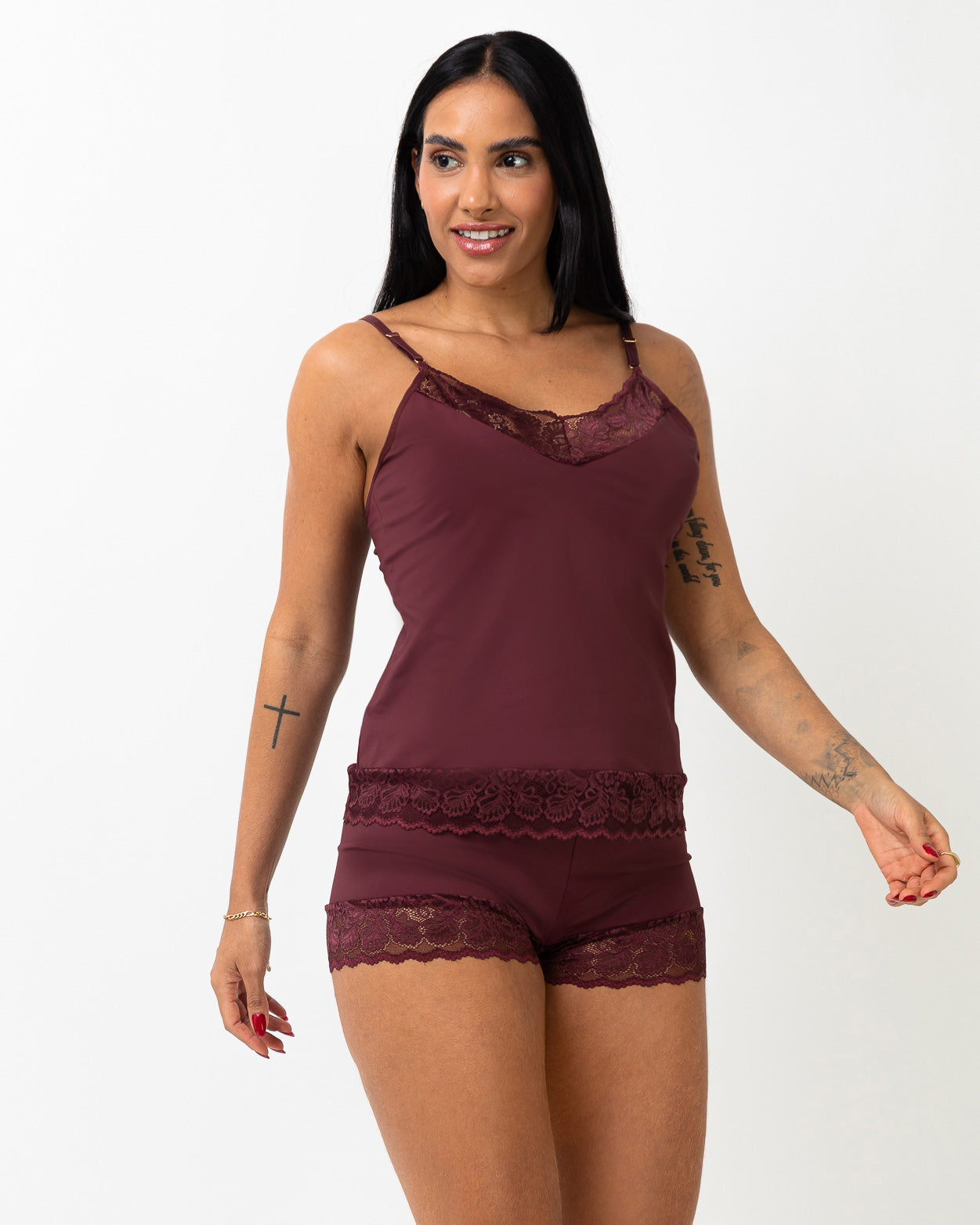 Conjunto Baby Doll de Microfibra com Renda Malu