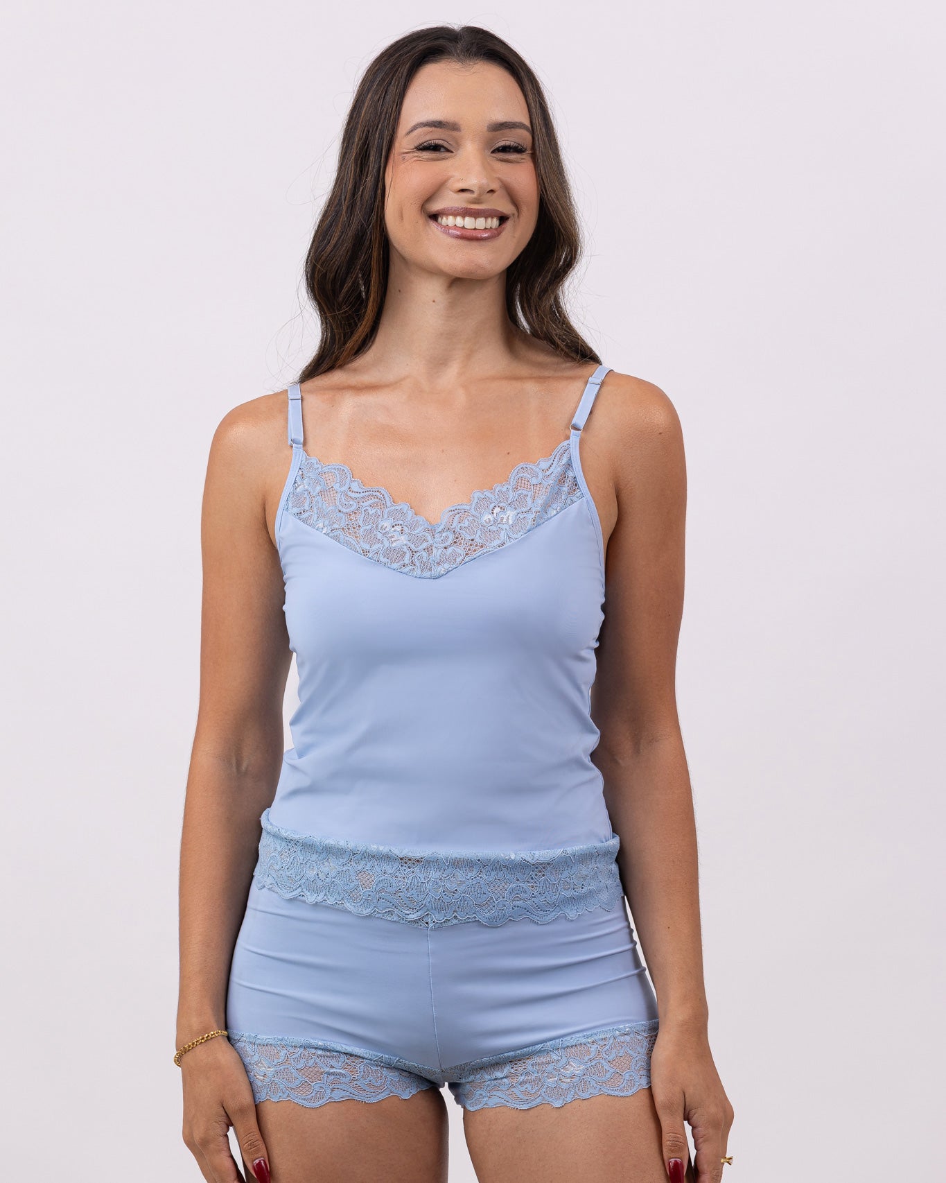 Conjunto Baby Doll de Microfibra com Renda Malu