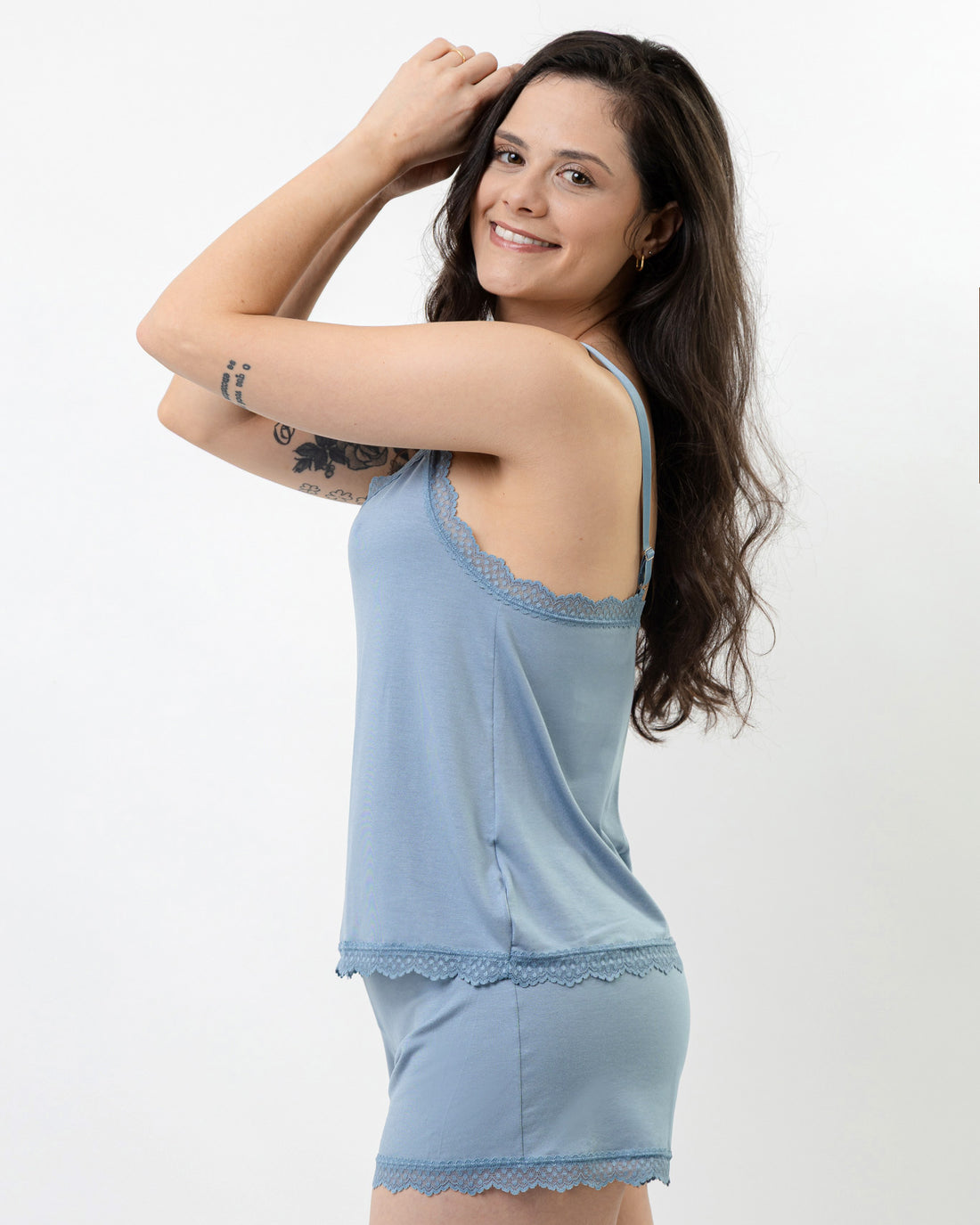 Pijama Baby Doll de Modal Premium com Renda e Alças Reguláveis Ingrid