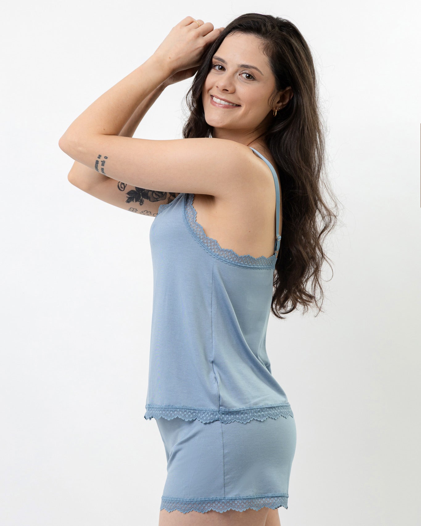 Pijama Baby Doll de Modal Premium com Renda e Alças Reguláveis Ingrid