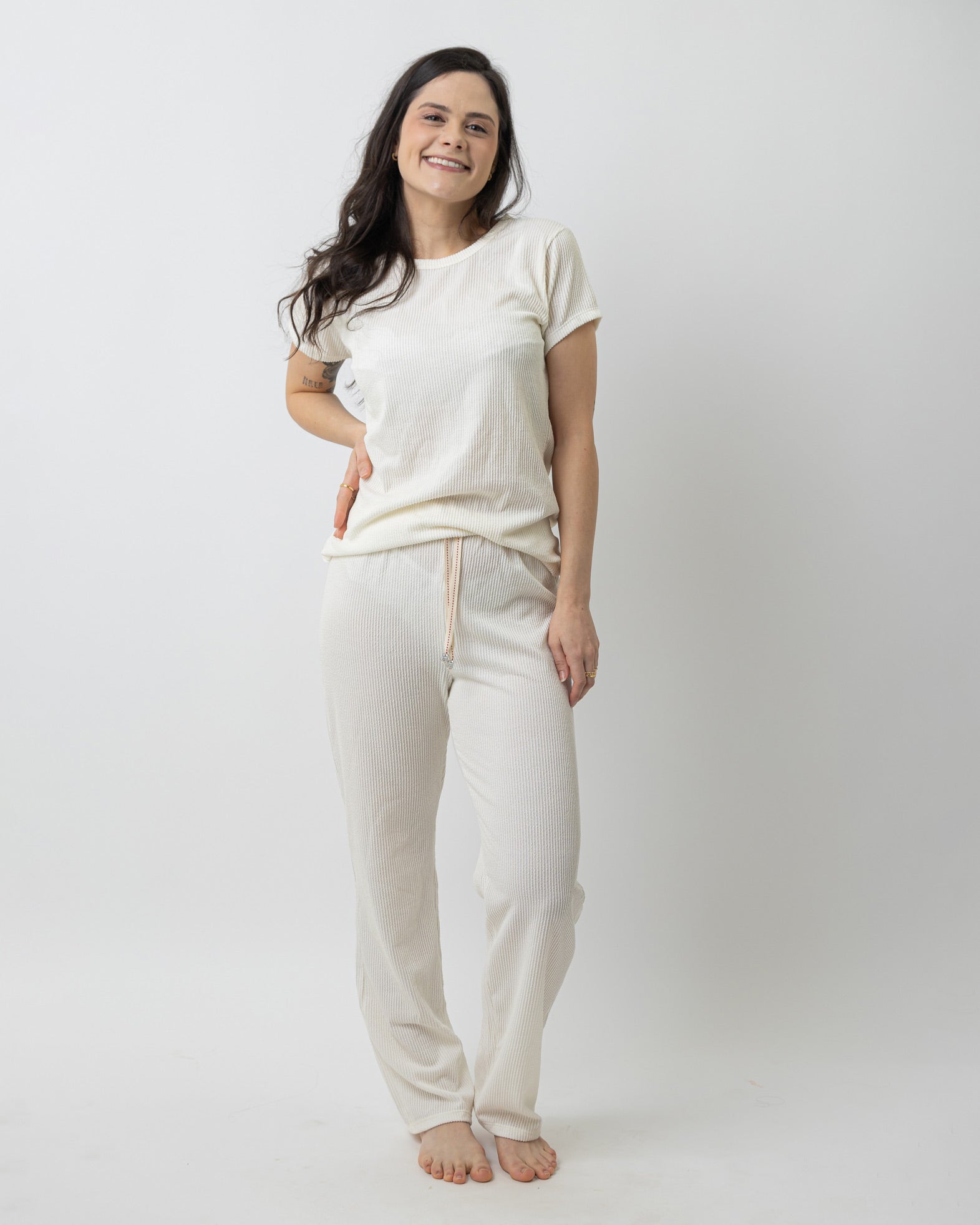 Pijama Meia Estação de Algodão Manga Curta com Calça e Cordão Mimo