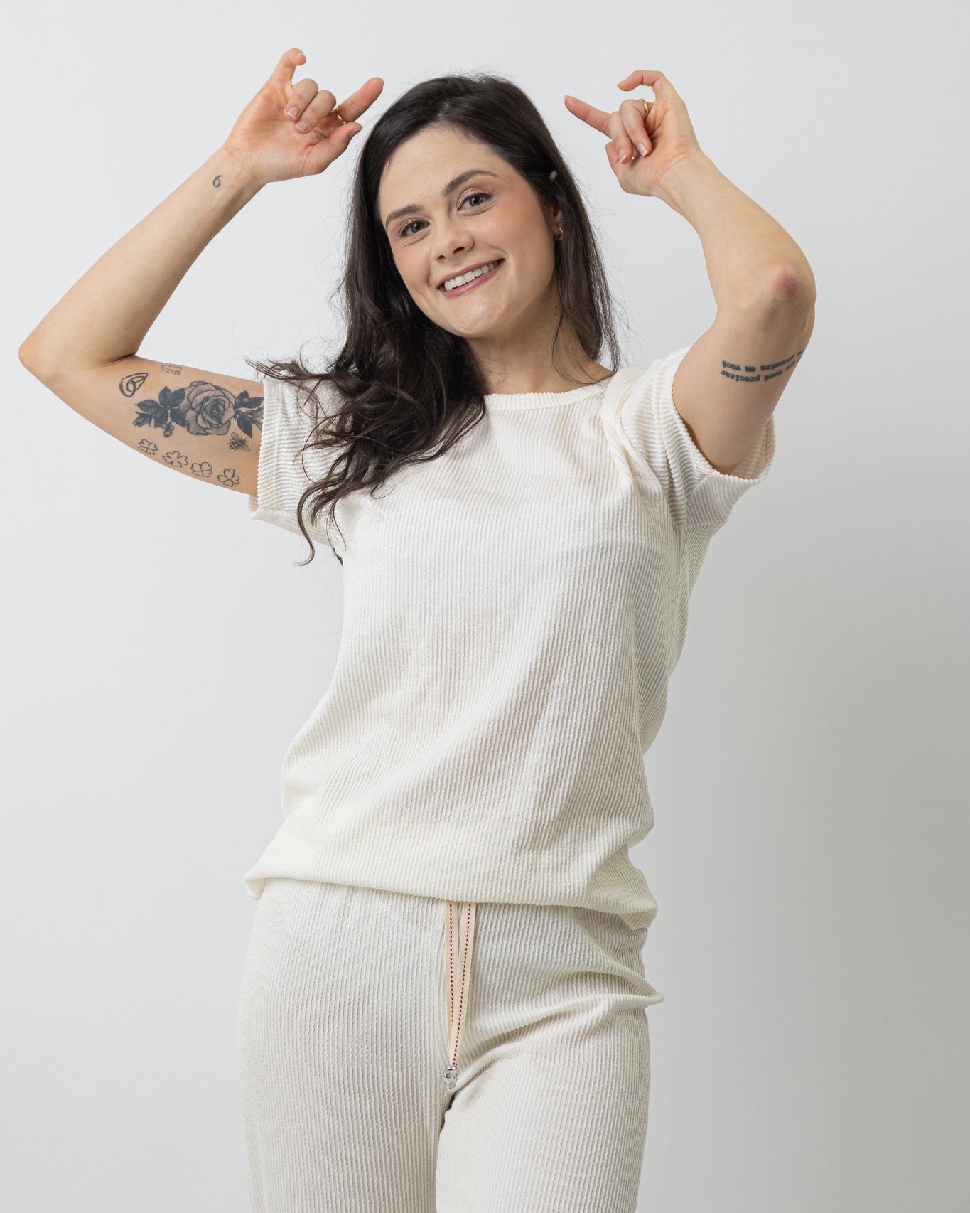 Pijama Meia Estação de Algodão Manga Curta com Calça e Cordão Mimo