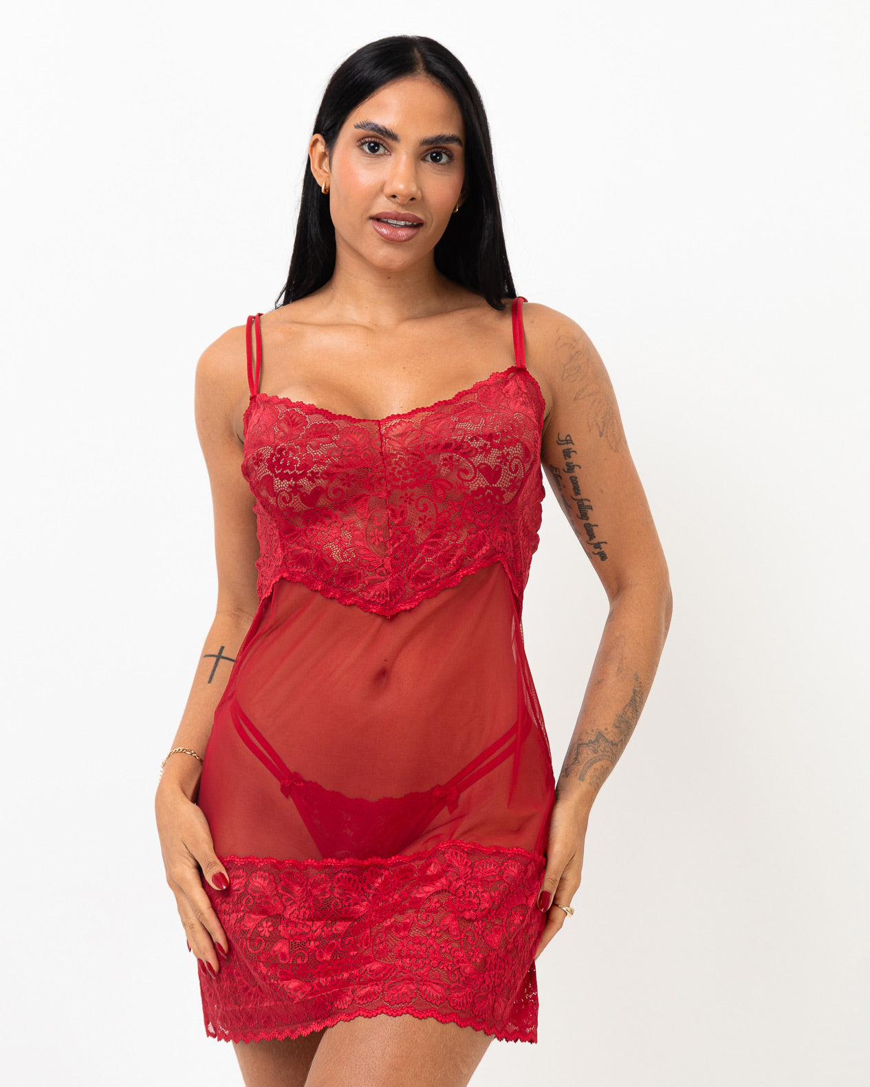 Camisola de Tule Transparente com Renda e Alças Reguláveis Jéssica