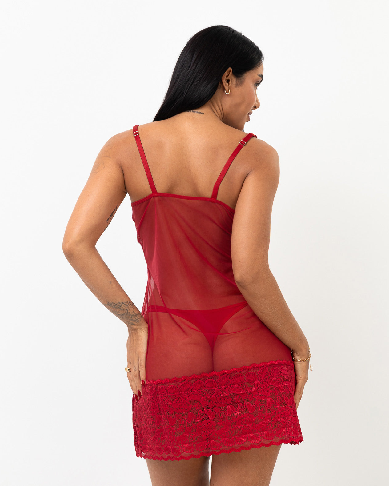 Camisola de Tule Transparente com Renda e Alças Reguláveis Jéssica