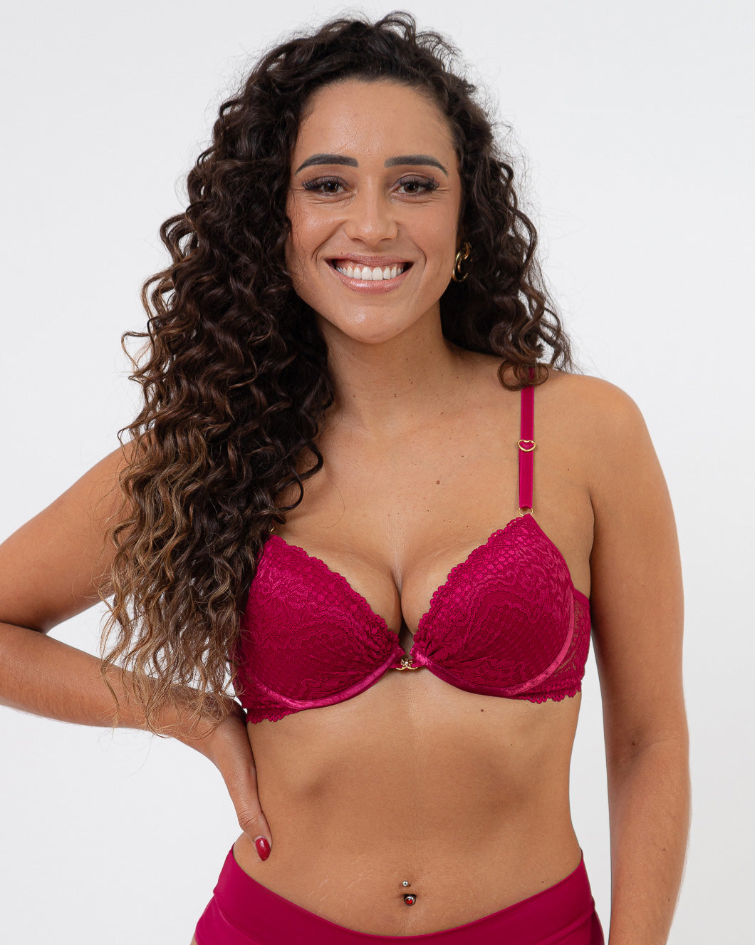 Sutiã Push Up de Renda com Bojo e Detalhe Barbara